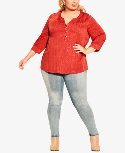 Avenue Plus Size Texture Buttons Top In Terracotta