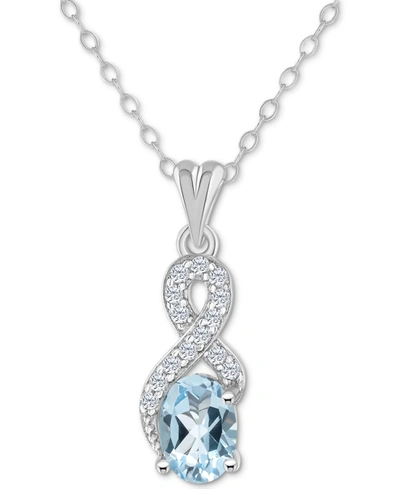 Macy's Rhodolite Garnet (1 Ct. T.w.) & White Topaz (1/7 Ct. T.w.) Looped 18" Pendant Necklace In Sterling S In Blue Topaz