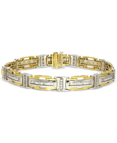 Macy's Men's Diamond Baguette & Round Link Bracelet (2-1/2 Ct. T.w.) In 10k Two-tone Gold