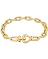 Macy's Black Spinel Horseshoe Clasp Paperclip Link Bracelet In 14k Gold-plated Sterling Silver In Gold Over Silver