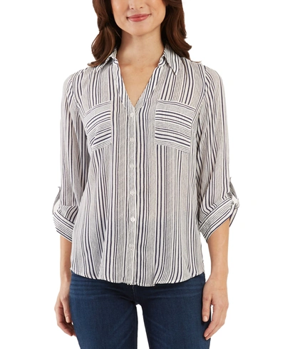 Bcx Juniors' Striped Shirt In Pat G Denim/wht Stripe