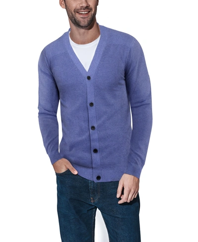 X-ray Cotton V-neck Cardigan Sweater In Heather Blue
