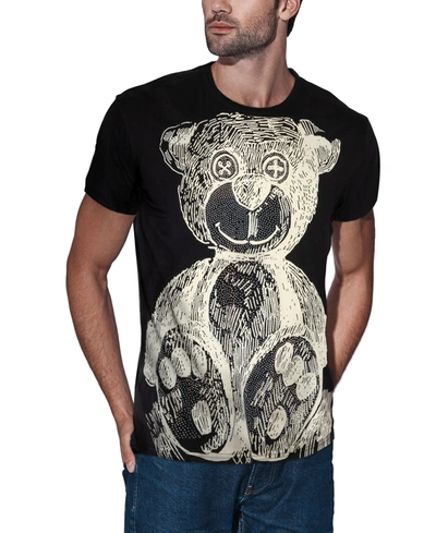 X-ray X Ray Heads Or Tails Men's Button Eye Teddy Bear Rhinestone Graphic T-shirt In Black