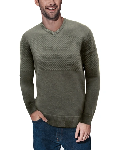 X-ray Men's V-neck Honeycomb Knit Sweater In Olive
