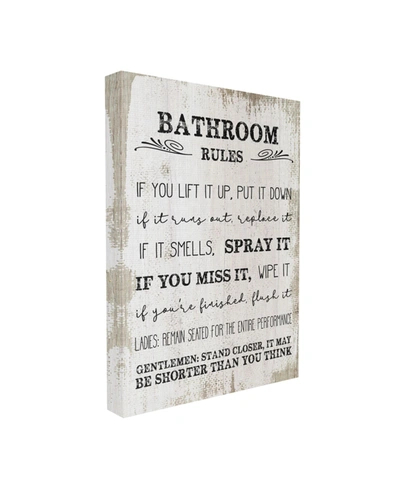 Stupell Industries Bathroom Rules Funny Word Wood Textured Design Stretched Canvas Wall Art, 16" X 20" In Multi-color