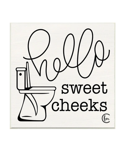 Stupell Industries Toilet Hello Sweet Cheeks Black And White Curly Script Cursive Typography Wall Plaque Art, 12" X 12" In Multi-color