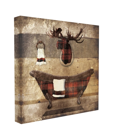Stupell Industries Plaid Cabin Bathroom Country Wood Textured Design Stretched Canvas Wall Art, 24" X 24" In Multi-color