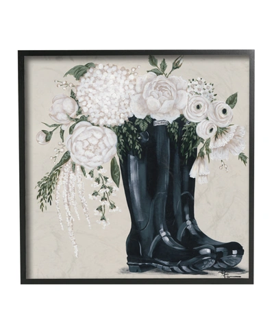 Stupell Industries White Flower Arrangement In Black Boots Painting Black Framed Giclee Texturized Art, 12" X 12" In Multi-color