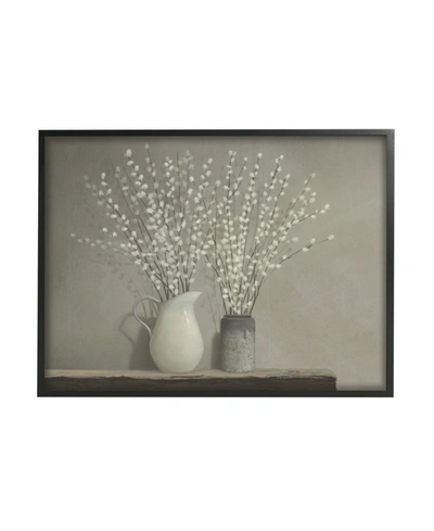Stupell Industries Beautiful Willow Flower Neutral Gray Painting Black Framed Giclee Texturized Art, 16" X 20" In Multi-color