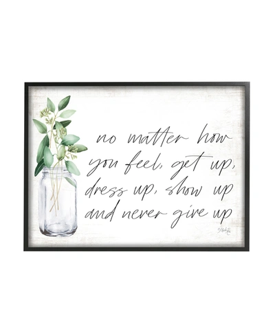 Stupell Industries No Matter How You Feel Never Give Up Inspirational Plants In Mason Jar Black Framed Giclee Texturize In Multi-color