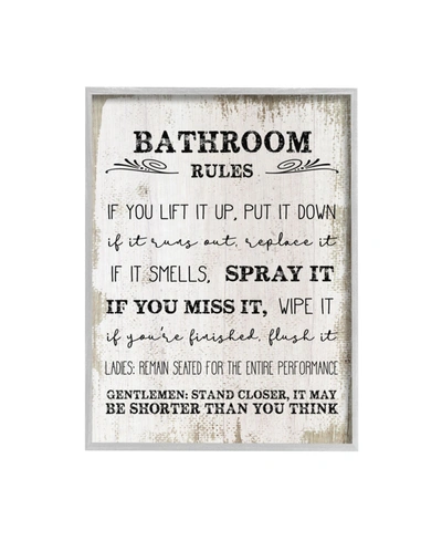 Stupell Industries Bathroom Rules Funny Word Wood Textured Design Gray Farmhouse Rustic Framed Giclee Texturized Art, 1 In Multi-color