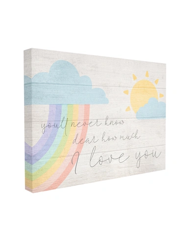 Stupell Industries How Much I Love You Rainbow Clouds And Sun On Planks Stretched Canvas Wall Art, 16" X 20" In Multi-color
