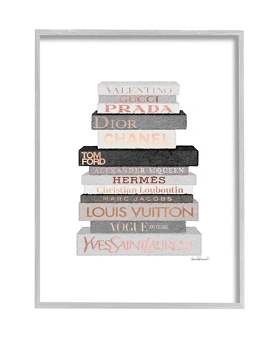 Stupell Industries Neutral Gray And Rose Gold-tone Fashion Book Stack Gray Farmhouse Rustic Framed Giclee Texturized Ar In Multi-color