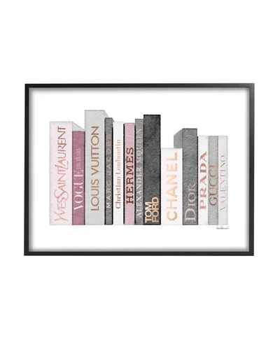 Stupell Industries Fashion Designer Book Stack Pink Gray Watercolor Black Framed Giclee Texturized Art, 11" X 14" In Multi-color