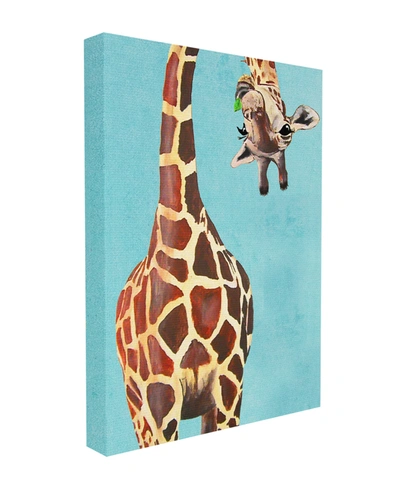 Stupell Industries Curious Upside Down Giraffe Chewing Leaves On Blue Background Stretched Canvas Wall Art, 16" X 20" In Multi-color
