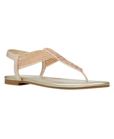 Bandolino Women's Kayte Embellished T-strap Flat Sandals Women's Shoes In Light Metallic Pink