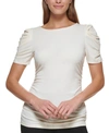 Dkny Shirred Top In White Swan