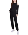 Ny Collection Plus Size Long Sleeve Cold Shoulder Jogger Set In Black