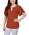 Ny Collection Plus Size Short Flutter Sleeve Knit Top In Rooibos Tea