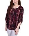 Ny Collection Plus Size 3/4 Push Tab Round Neck Henley Top In Red Swirl Breeze