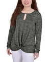 Ny Collection Petites Womens Knit Space Dyed Pullover Sweater In Olive