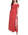 Ny Collection Plus Size Short Sleeve Off The Shoulder Smocked Maxi Dress In Red Floral