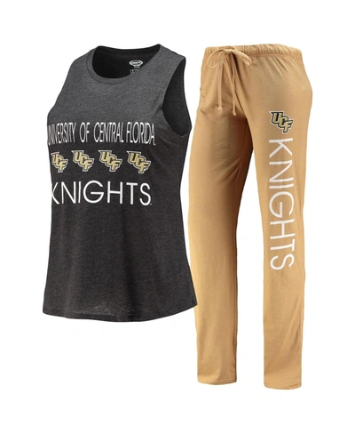 Concepts Sport Women's Gold, Black Ucf Knights Tank Top And Pants Sleep Set In Gold-tone/black