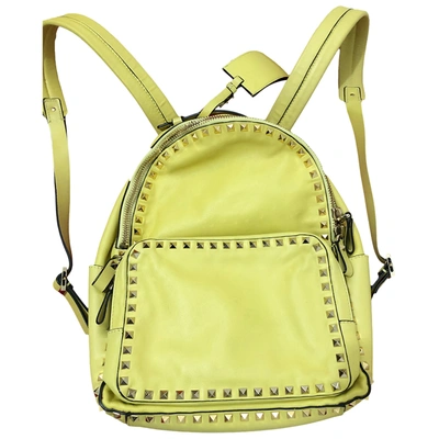 Pre-owned Valentino Garavani Rockstud Leather Backpack In Yellow