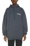Balenciaga Campaign Logo Oversize Cotton Hoodie In Dark Grey/ White