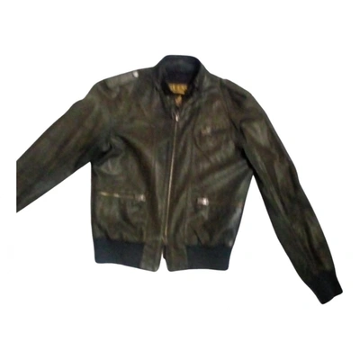 Pre-owned Guess Leather Jacket In Green