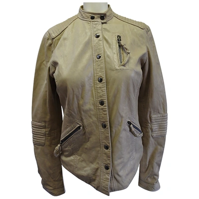 Pre-owned Barbara Bui Leather Biker Jacket In Beige