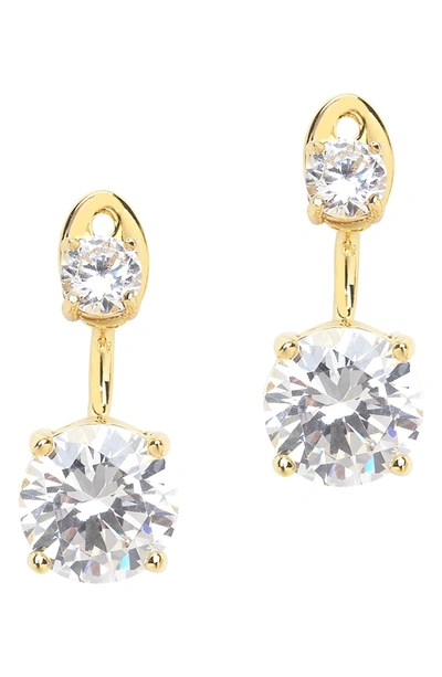 Sterling Forever Brilliant Cz Jacket Front & Back Stud Earrings In Gold