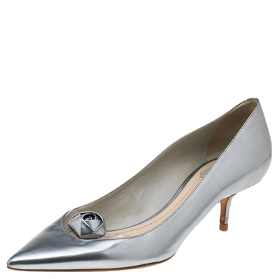 Pre-owned Dior Metallic Silver Leather And Pvc Pointed Toe Pumps Size 40