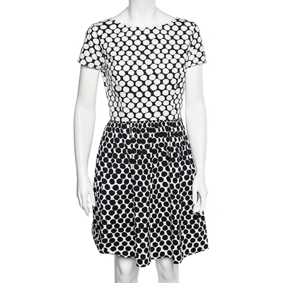 Pre-owned Oscar De La Renta Monochrome Polka Dot Print Cotton Dress S In White