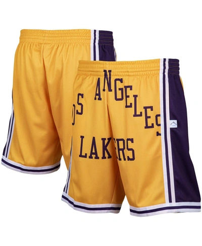 Mitchell & Ness Men's Gold-tone Los Angeles Lakers Hardwood Classics Big Face 2.0 Shorts