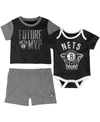 OUTERSTUFF INFANT BOYS AND GIRLS BLACK BROOKLYN NETS PUTTING UP NUMBERS BODYSUIT T-SHIRT AND SHORTS SET