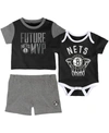 Outerstuff Infant Boys And Girls Black Brooklyn Nets Putting Up Numbers Bodysuit T-shirt And Shorts Set In Black