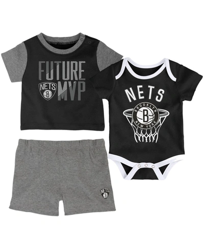 Outerstuff Infant Boys And Girls Black Brooklyn Nets Putting Up Numbers Bodysuit T-shirt And Shorts Set