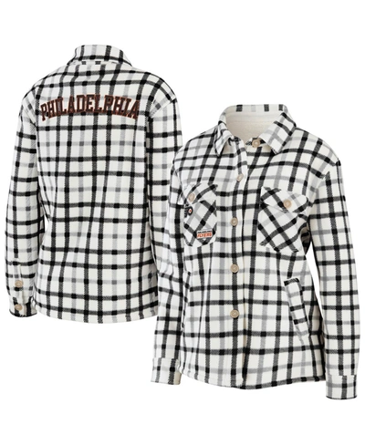 Wear By Erin Andrews Women's  Oatmeal Philadelphia Flyers Plaid Button-up Shirt Jacket
