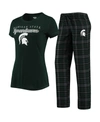 CONCEPTS SPORT WOMEN'S GREEN, BLACK MICHIGAN STATE SPARTANS LODGE T-SHIRT AND FLANNEL PANTS SLEEP SET