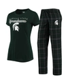 Concepts Sport Women's Green And Black Michigan State Spartans Lodge T-shirt And Flannel Pants Sleep Set In Green/black