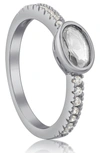 Cz By Kenneth Jay Lane Oval Cz Pave Band Pinky Ring In Clear/ Silver