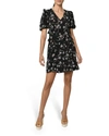 Nicole Miller Tossed Tulip V-neck Silk-blend Mini Dress In Black