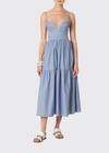 Carolina Herrera Ruched Bustier Tiered Midi Dress - Bci Cotton In Blue