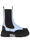 Ganni Blue Leather Chelsea Boots In Baby Blue