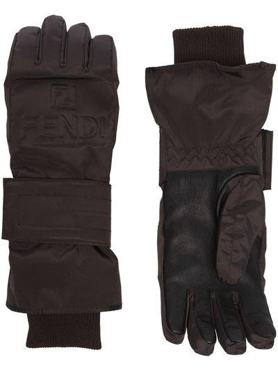 Fendi Rama Ski Gloves In Brown