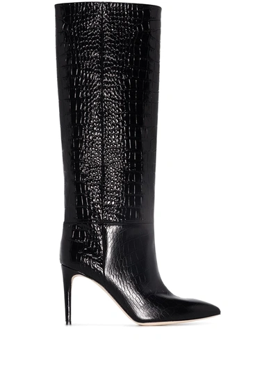 Paris Texas Black Crocodile-embossed Boots In Nero