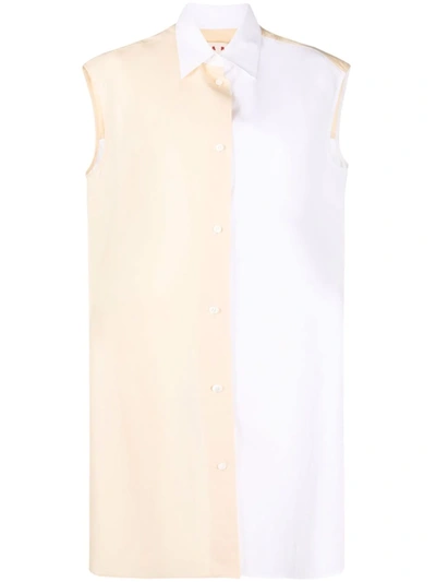 Marni Two-tone Sleeveless Shirt In White