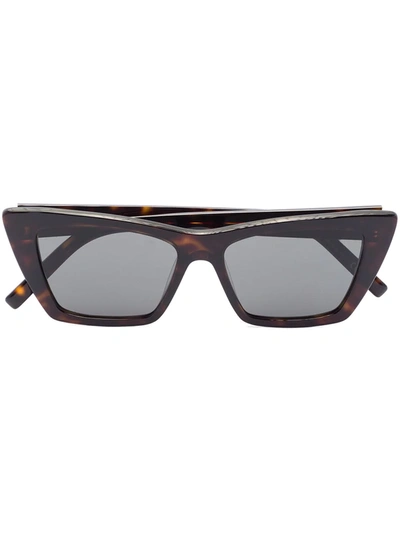 Saint Laurent Brown Mica Rectangular Frame Sunglasses In Black