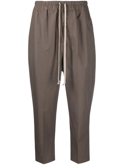 Rick Owens Drop-crotch Drawstring Cropped Trousers In Grey